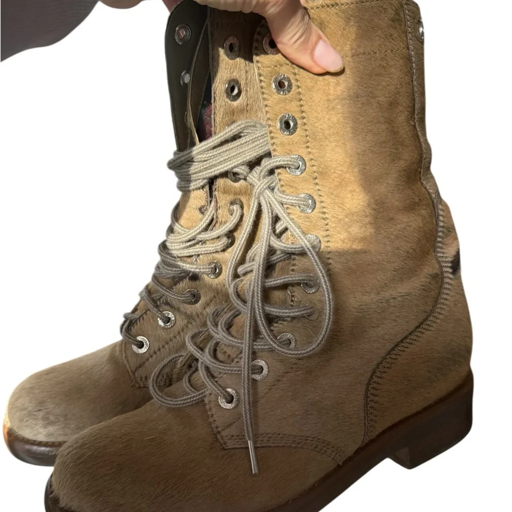 CHANEL Chanel Pony Hair Lace-Up Combat Boots (Vintage)